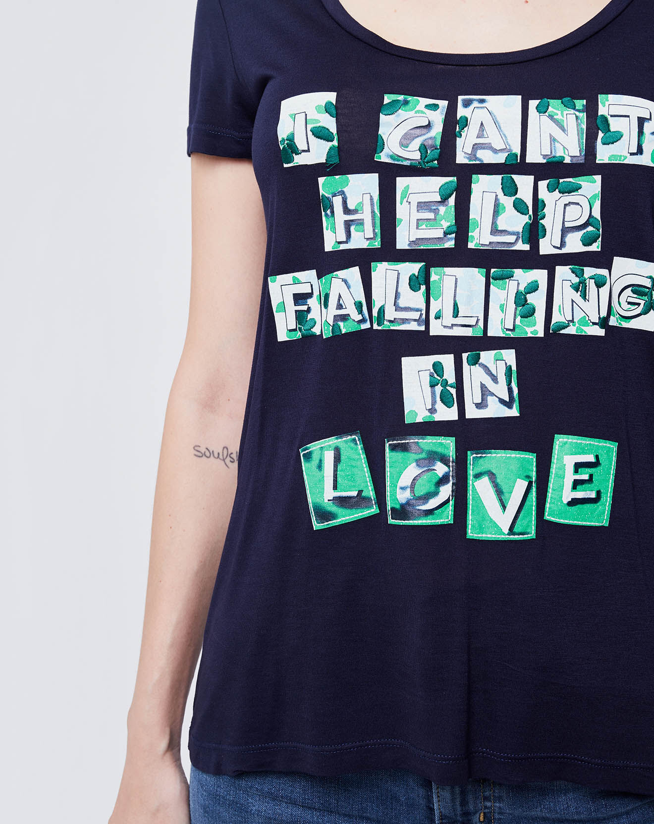 John Galliano T-Shirt imprimé bleu nuit/blanc/vert