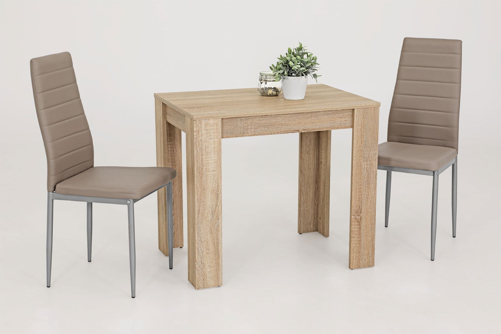 Stuhl Simone Lederlook Cappuccino / Rundrohrfüße alufarbig