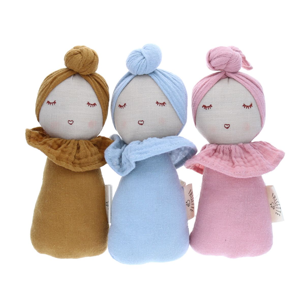 Poupée hochet culbuto chignon bleu ciel Frisette