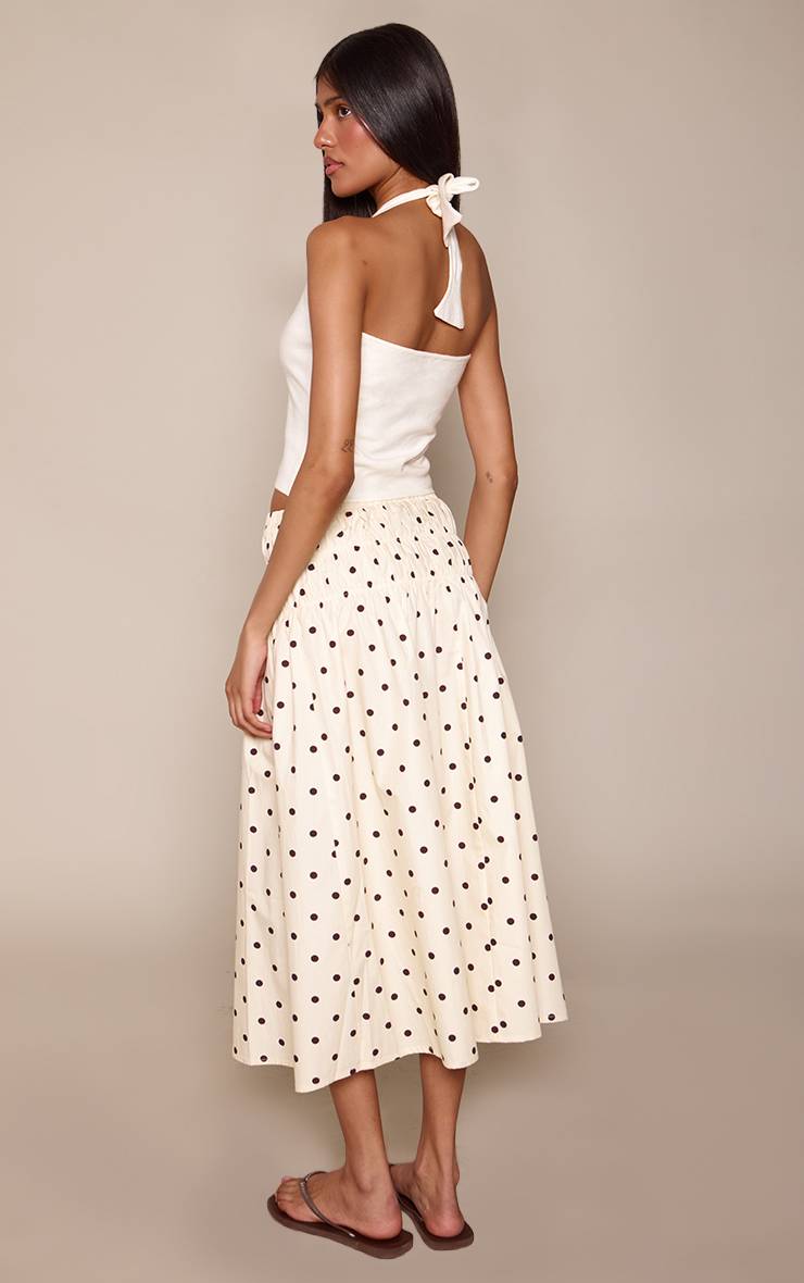 Citron Jupe Midi Taille Basse Froncée En Coton À Pois