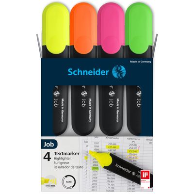Schneider Job - Pack de 4 surligneurs - couleurs assorties