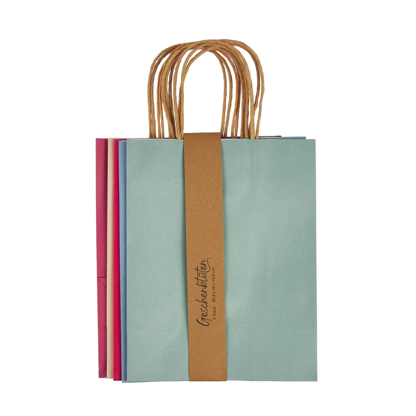 5er Set Geschenktüte, einfarbig, 20 x 26 cm
