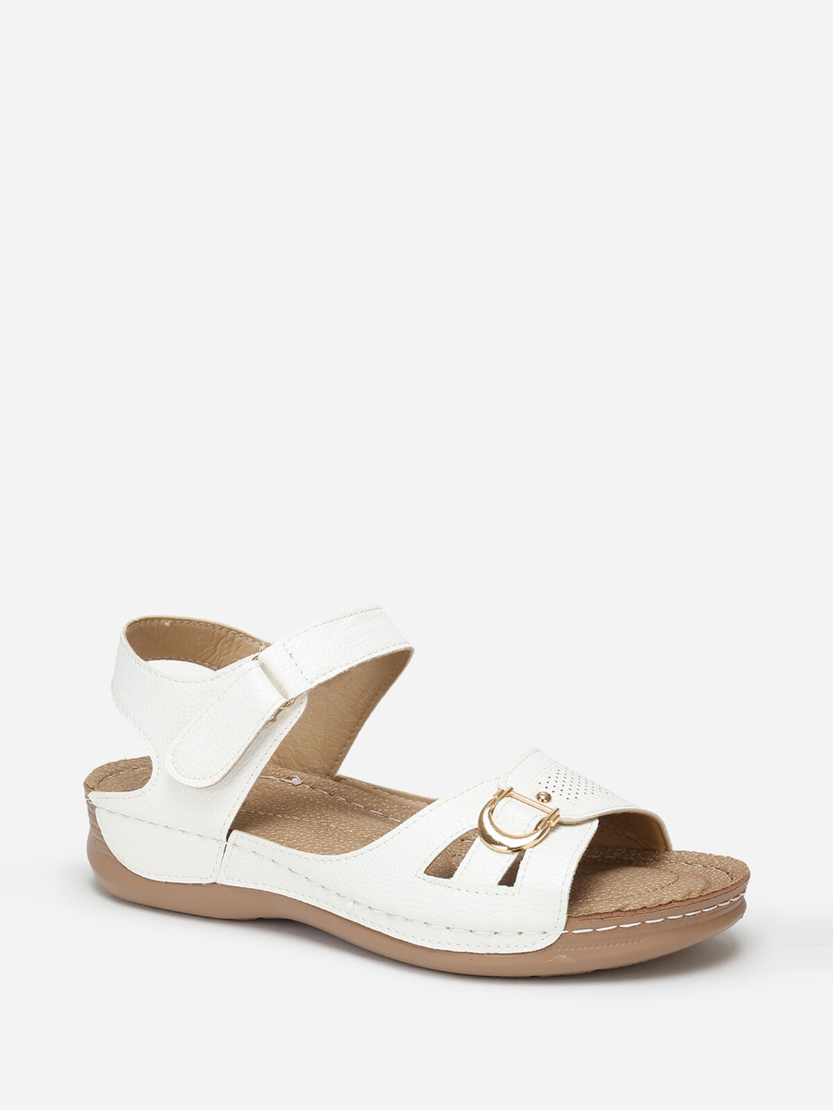 Sandales à boucle dorée grandes tailles- Blanc