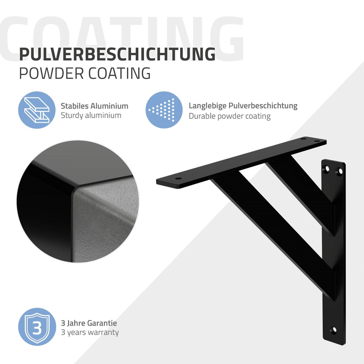 ML-Design 4-delige plankdragerset 240x240 mm, zwart, aluminium, zwevende plankdragers, plankhoekdragers, plankdragers voor wandmontage, plankdragers, plankdragers voor wandmontage, wandconsoles, plankdragers