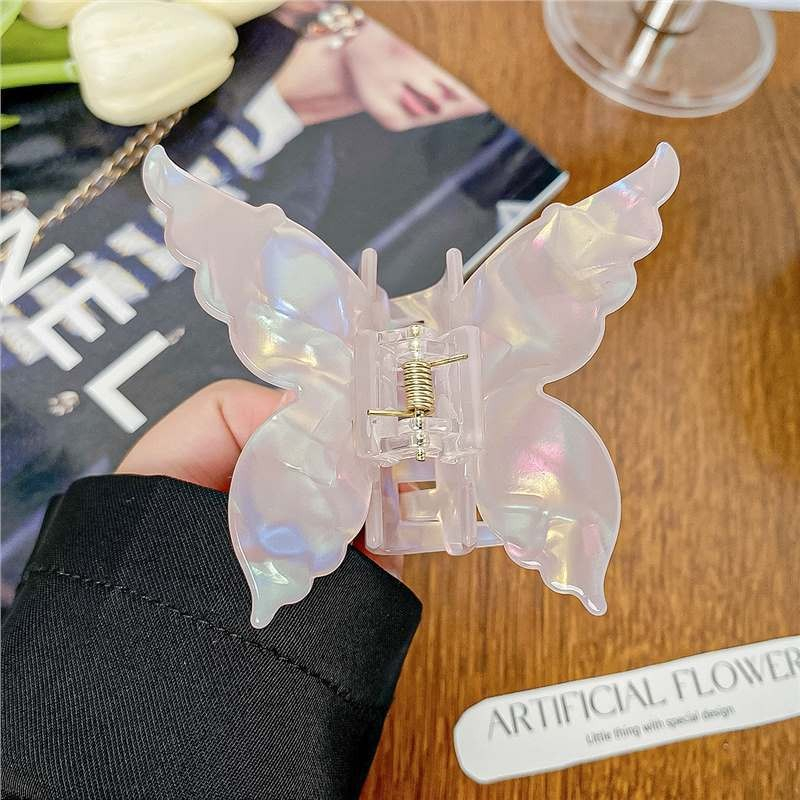 (7cm) Haarspange Klammer Krallen Clip Haar Accessoire Perlmutt Design Schmetterling - Weiss