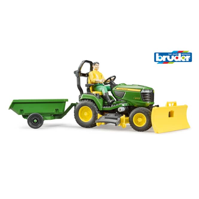 BRUDER 62104 bworld John Deere Rasentraktor mit Anhänger und Gärtner