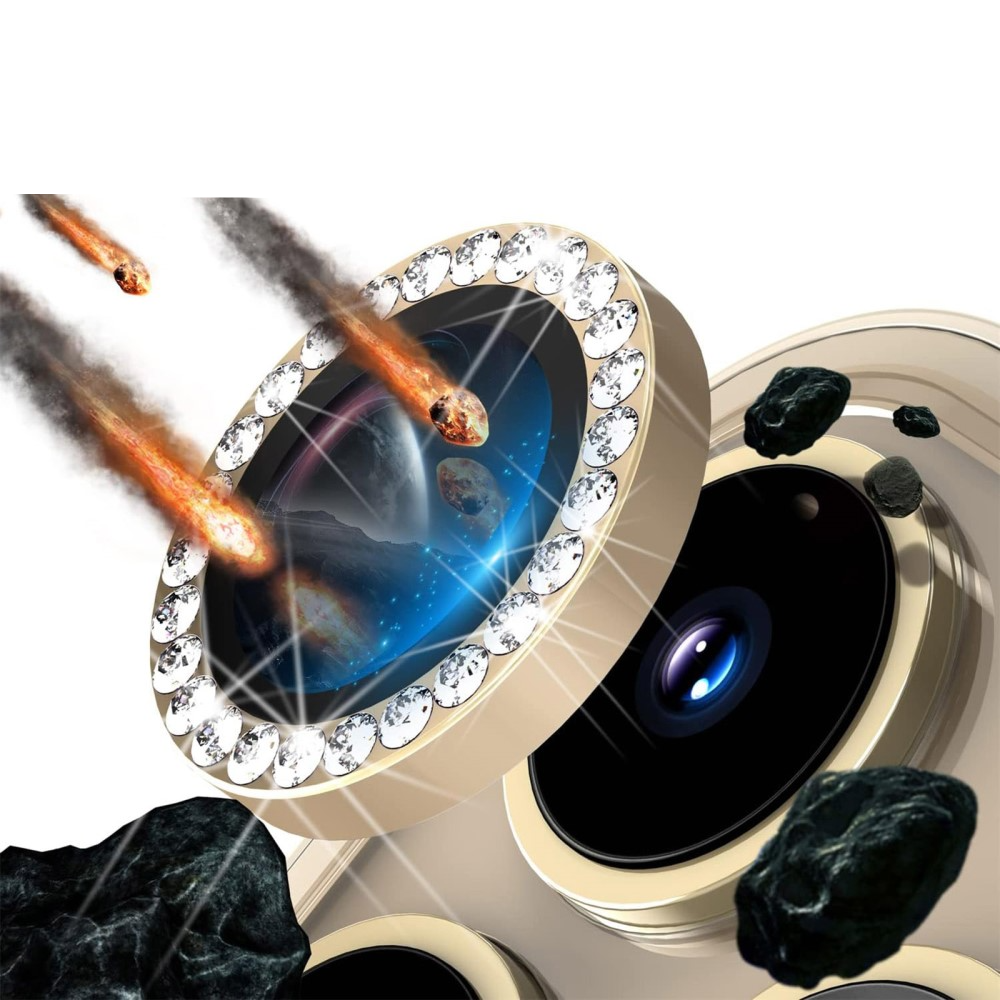 iPhone 15 Pro / iPhone 15 Pro Max Kameraschutz Objektiv Ring Protector Glitzer Abdeckung - Gold