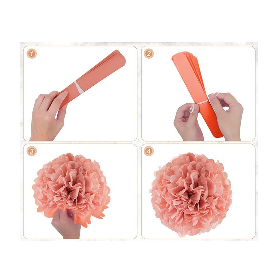 (16er Set) Papier Pompon's Deko Party / Geburtstag / Hochzeit - Rosa / Creme