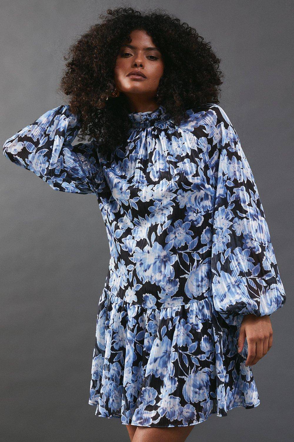 Warehouse Robe Mini à Col Montant et Dos Noué Motif Rayures Ombrées