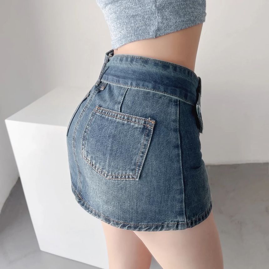 Opuscule - Lage denim kokerrok met riem