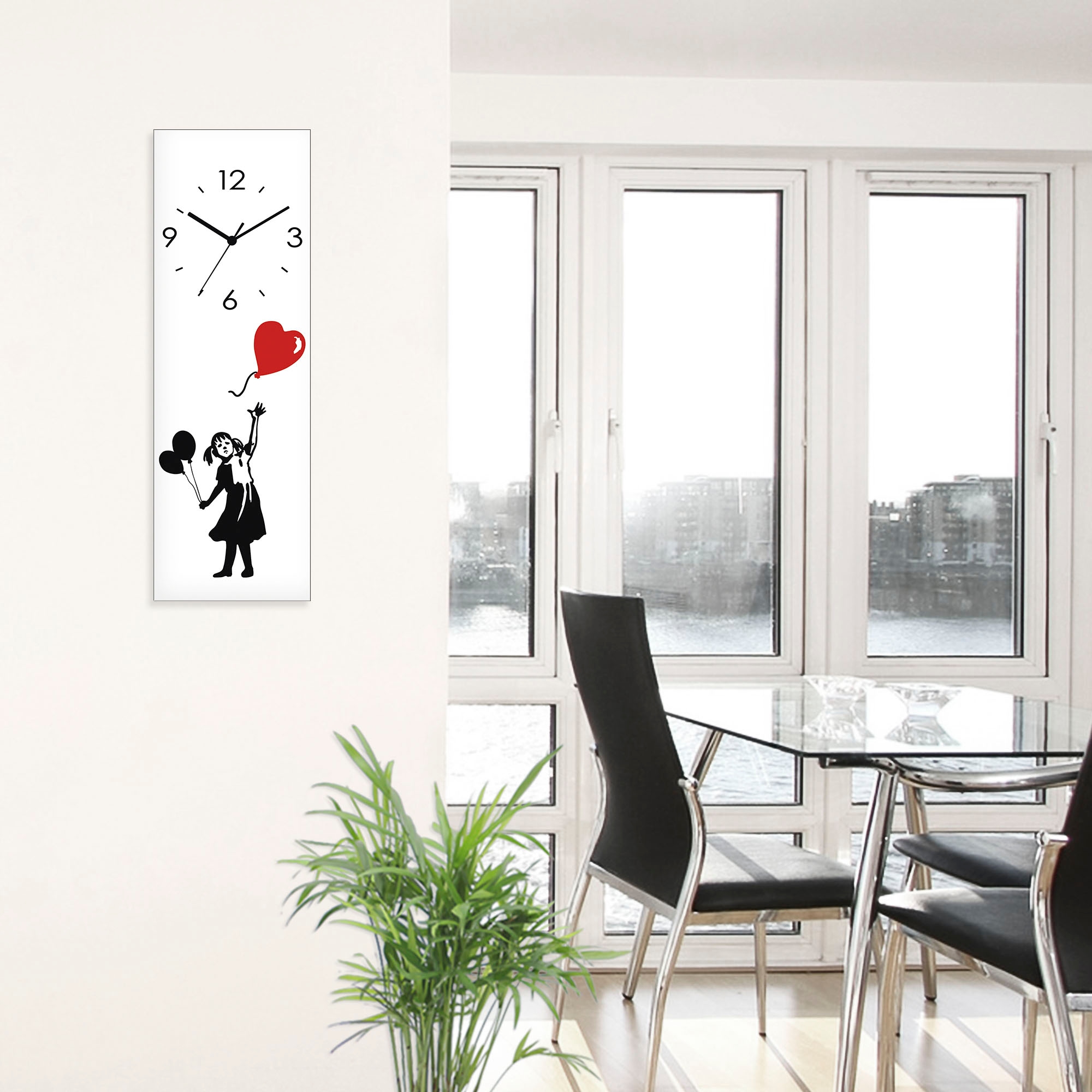 Artland Wanduhr »Glasuhr Silhouette Mädchen Ballon Herz« wahlweise mit  Quarz- oder Funkuhrwerk, lautlos ohne Tickgeräusche
