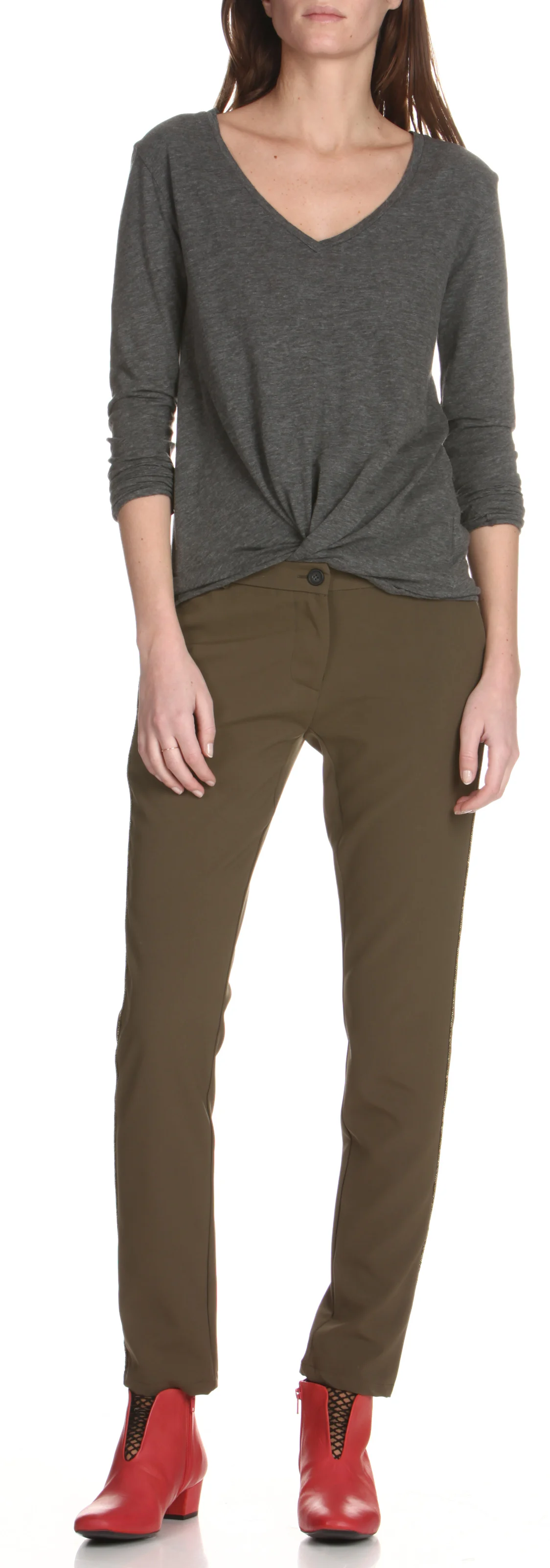 JACKSONVILLE - Tee-shirt col V en coton mélangé | Gris