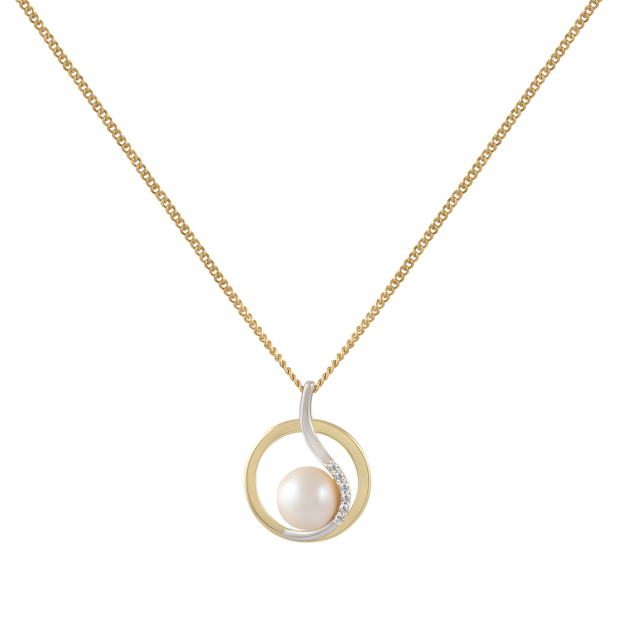 Fascination by Ellen K. Halskette Gold 375 Perle weiß 7-7,5mm und Zirkonia weiß