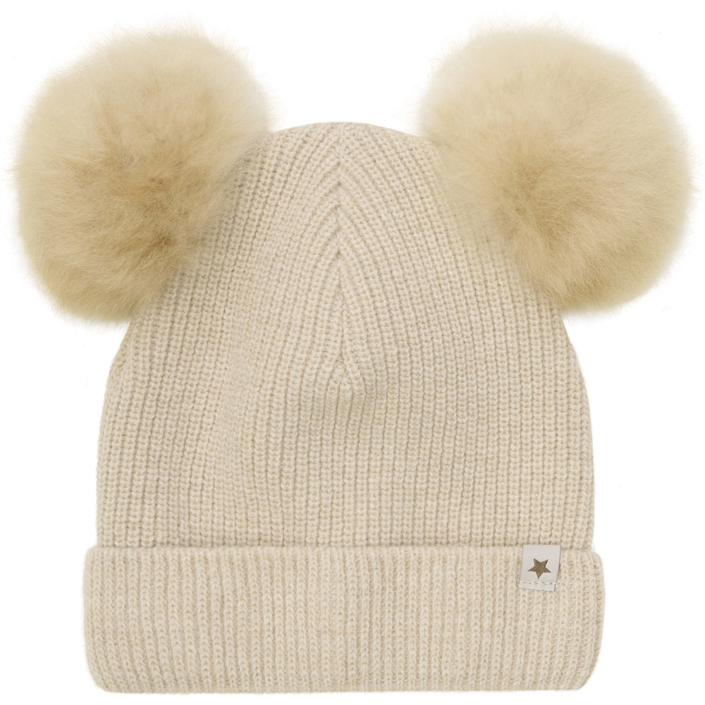 Køb Huttelihut Sand Melange Hue Strik Alpaca Pompoms