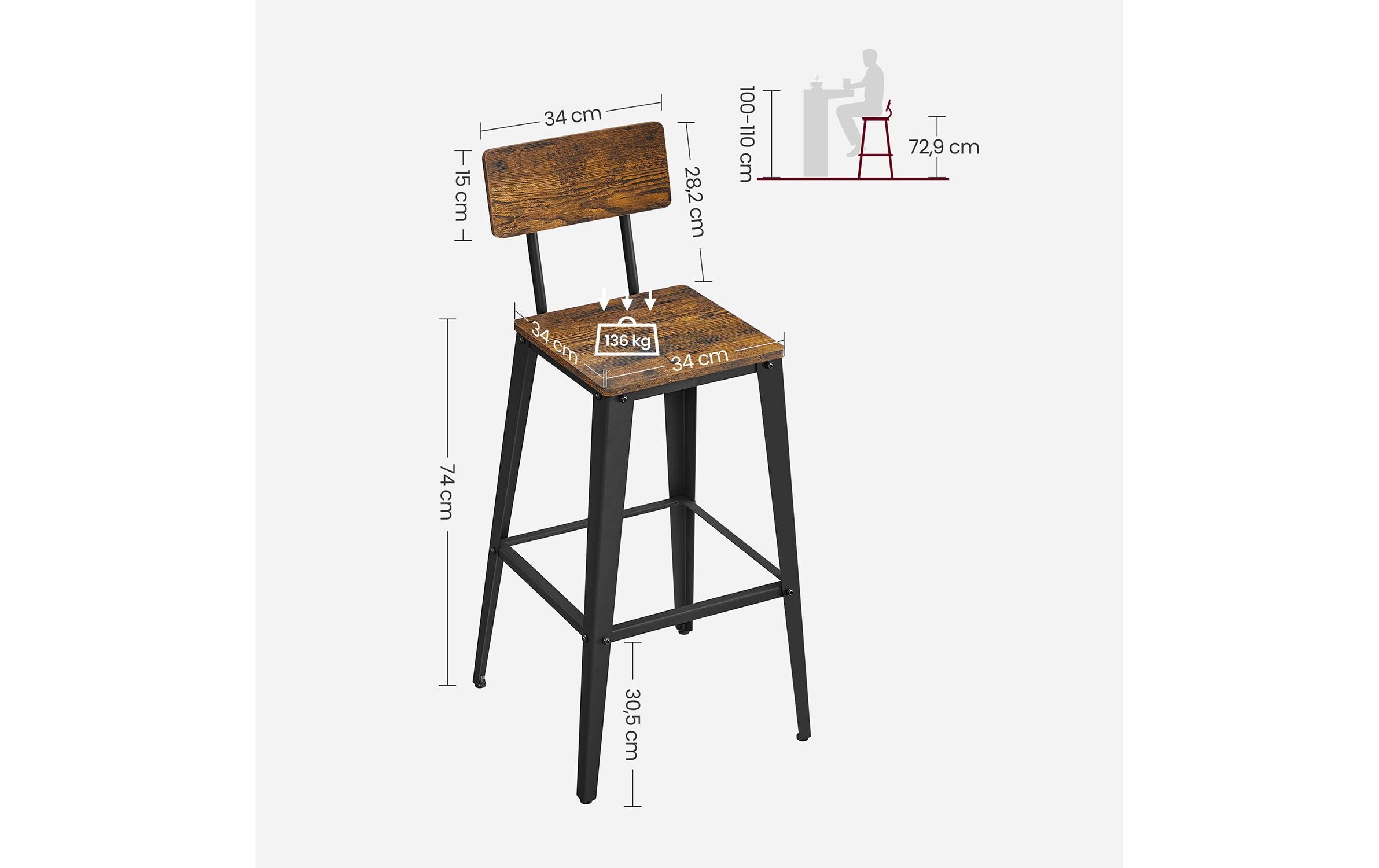 Barhocker 45.4 x 45.4 x 102.2 cm, 2er SetBarstuhl