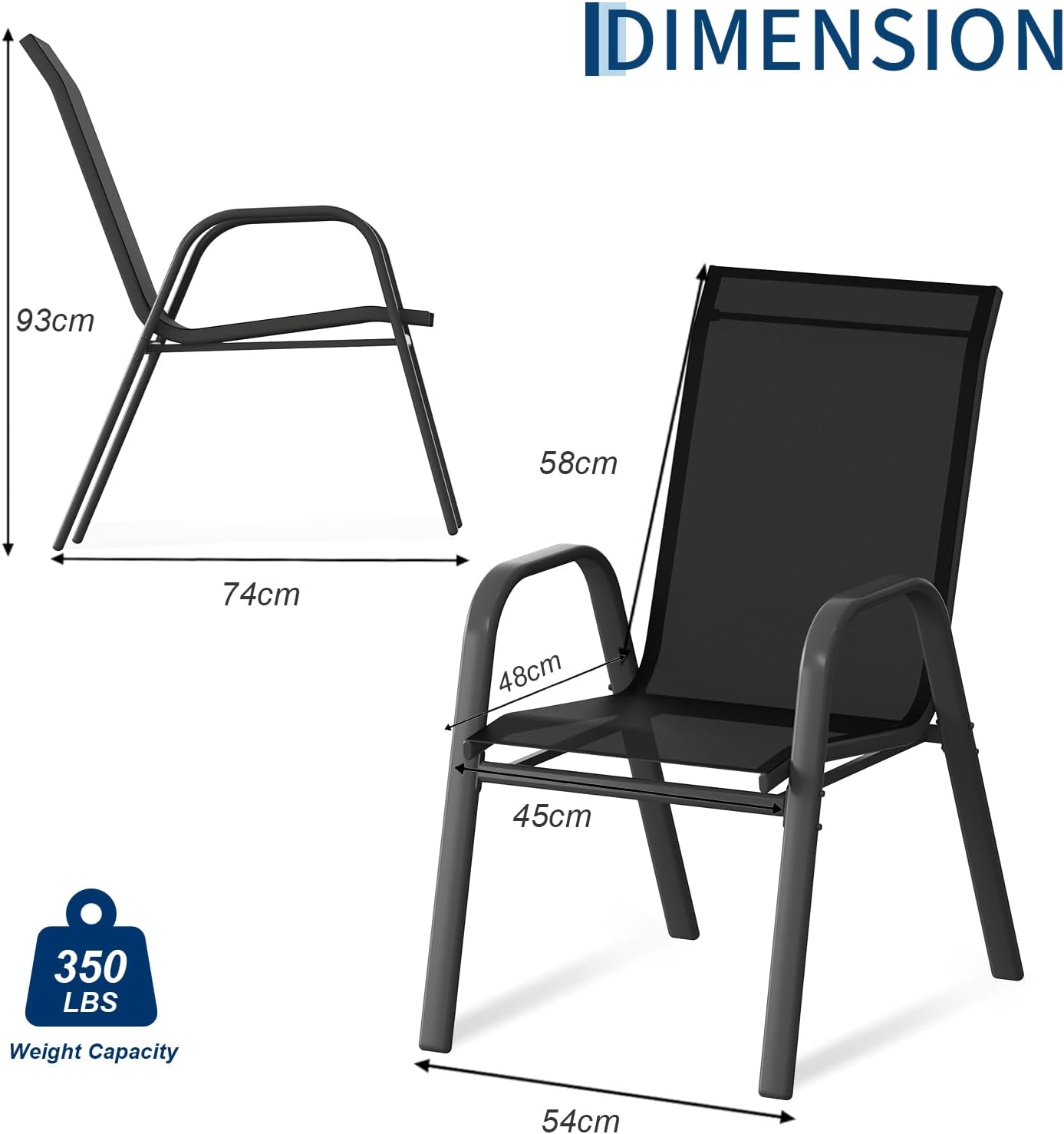 PortoAlegre Gartenstühle 4er Set – Stapelbare Textilene Gartenstühle aus Metall, Outdoor Stühle Set wetterfest & rostbeständig, Terrassenstühle 4er Set für Garten, Balkon & Terrasse