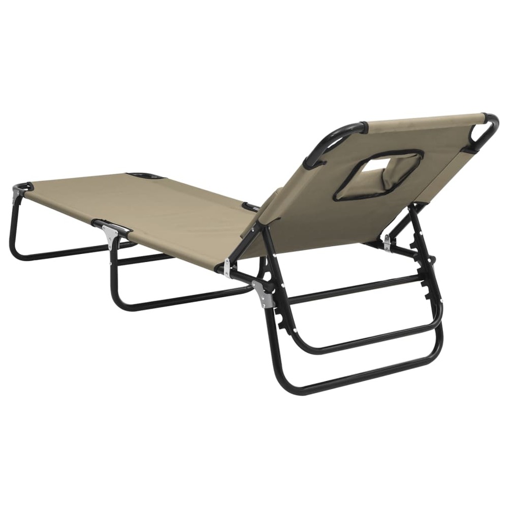Chaise longue pliante taupe tissu oxford acier enduit de poudre