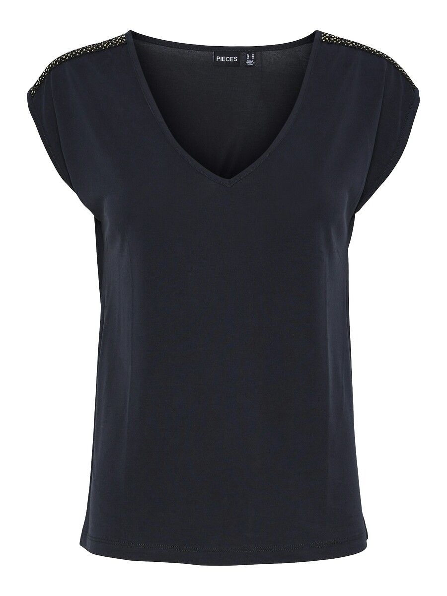 PEÇAS<br>Camiseta de manga curta com detalhes de joias nos ombros