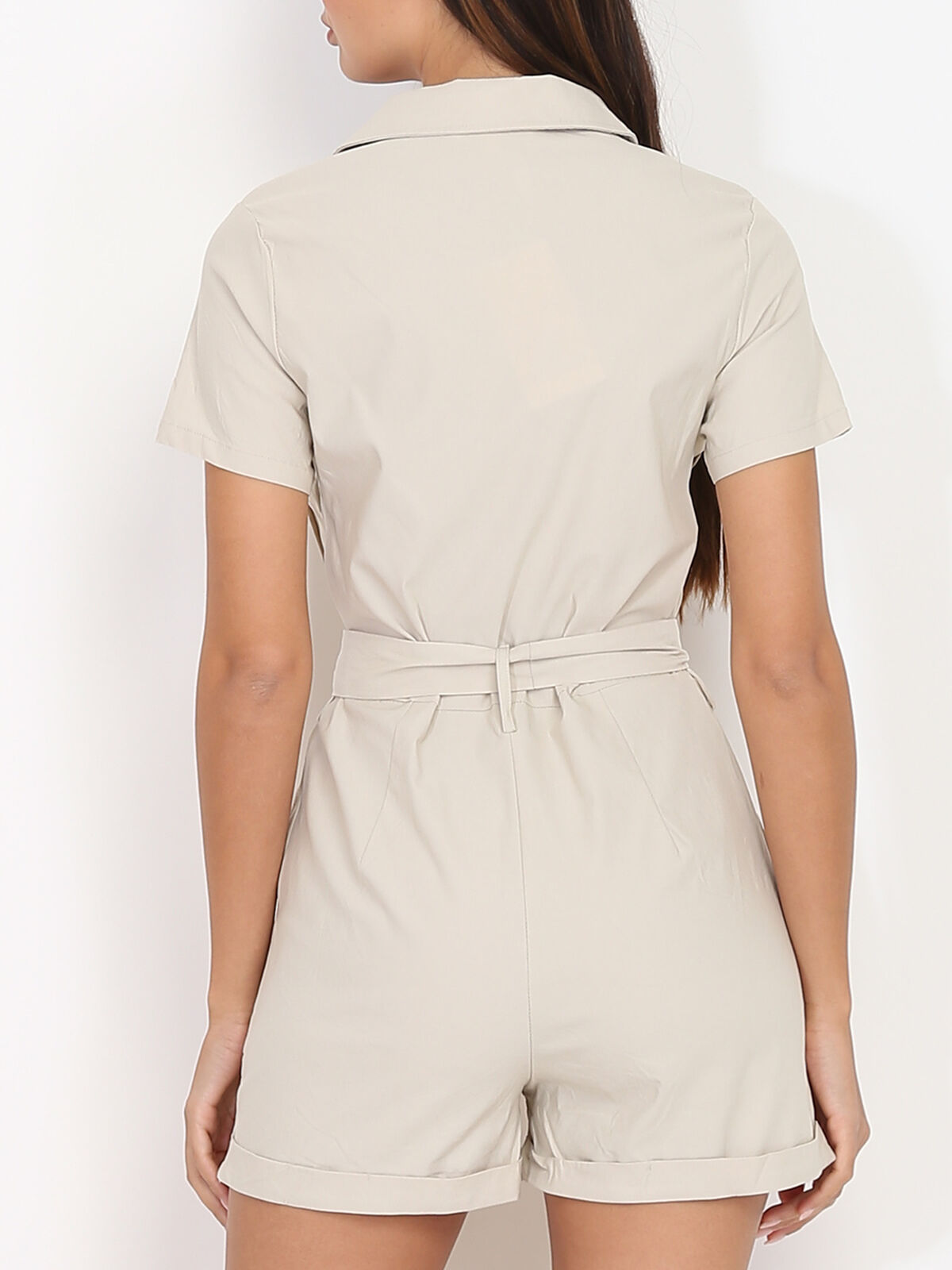 Combi-short ceinturée à zip- Beige
