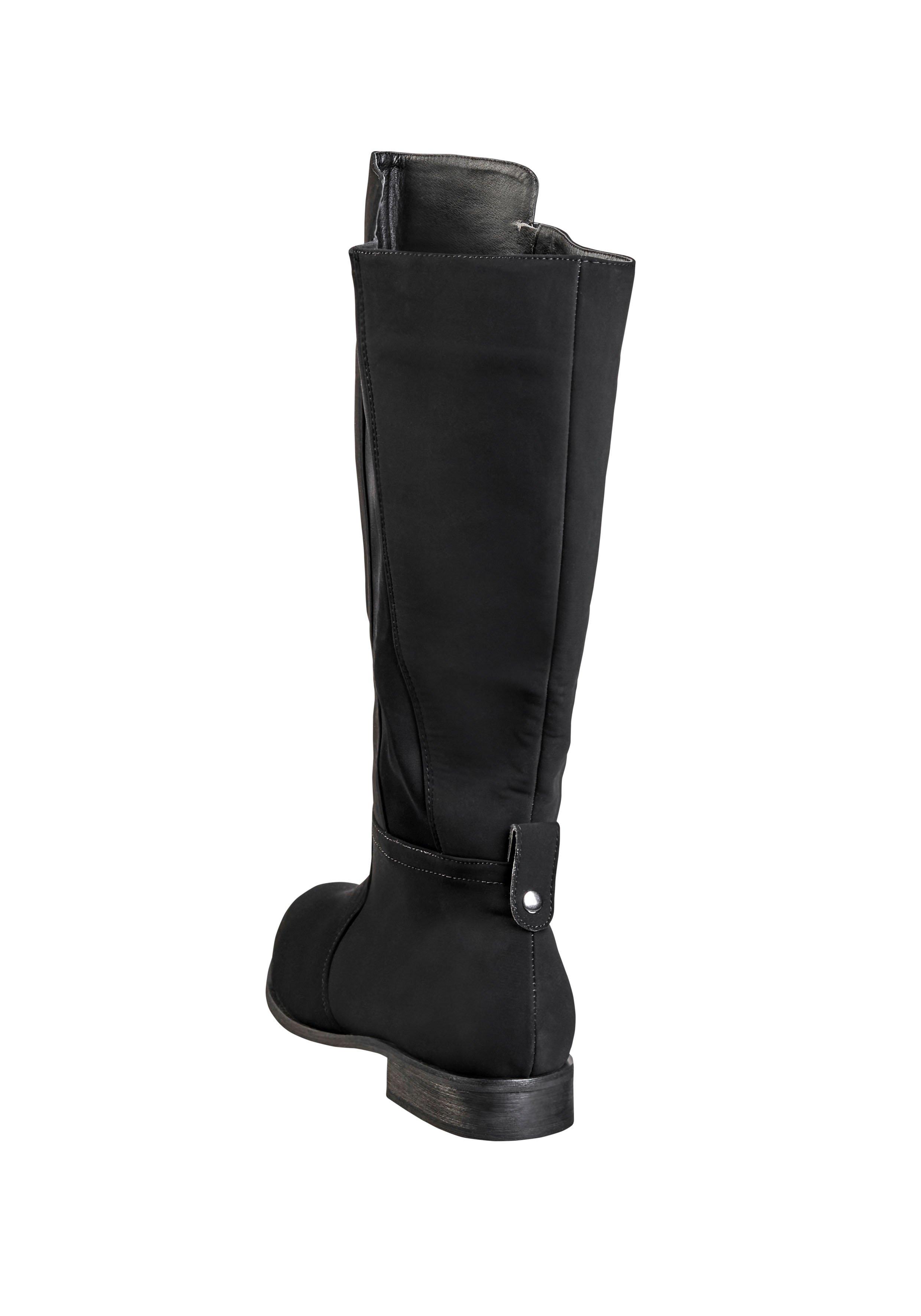 Weitschaftstiefel mit Stretcheinsatz, Velourslederimitat