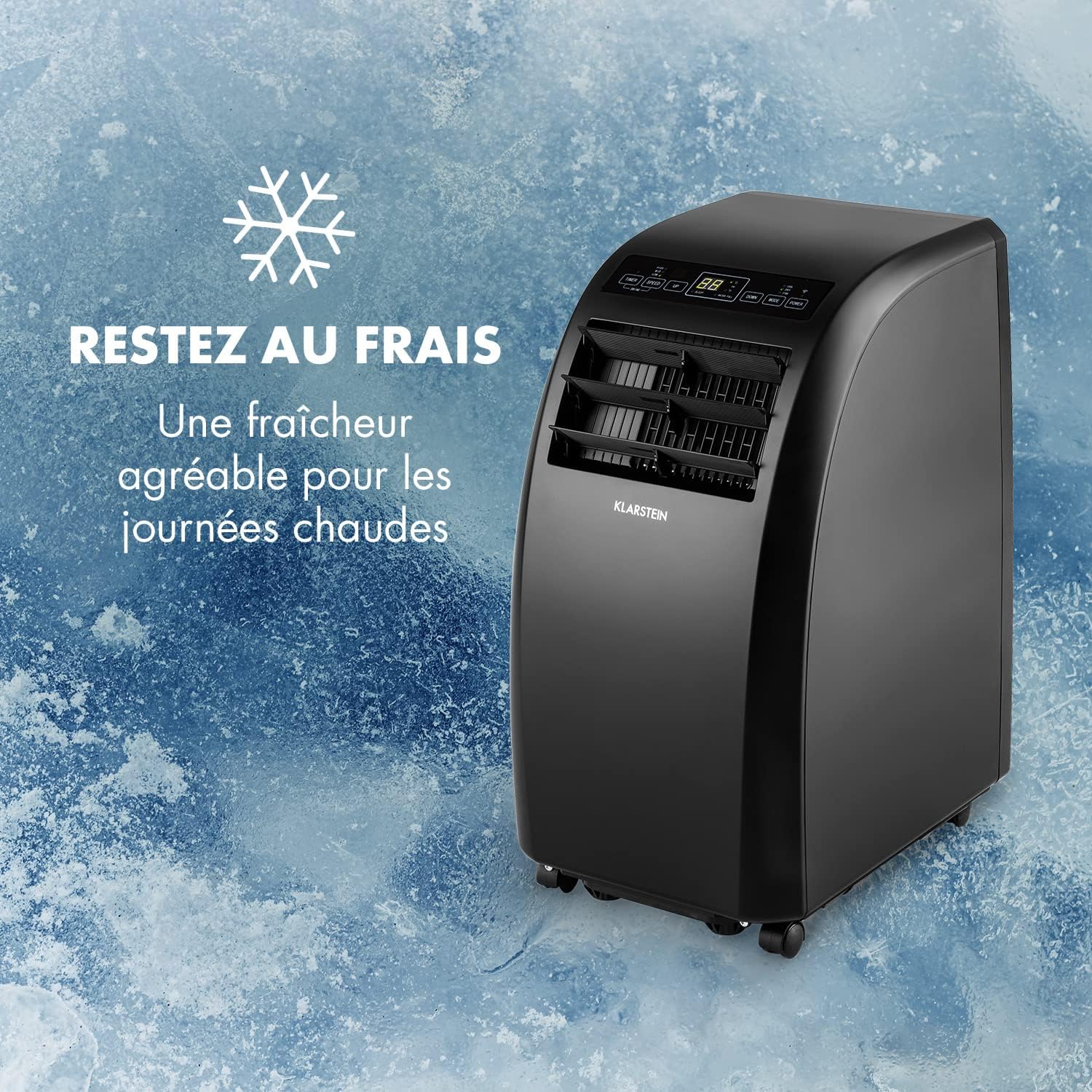 Klarstein Climatiseur Mobile Silencieux, 4 en 1, Mode Nuit, Déshumidificateur, Ventilateur, Mini Climatisation à Faible Conso, Evacuation, Clim Portable, Puissante, 10000 BTU