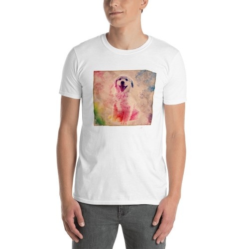 Camiseta masculina Mascochula de lona personalizada com seu animal de estimação, branca.