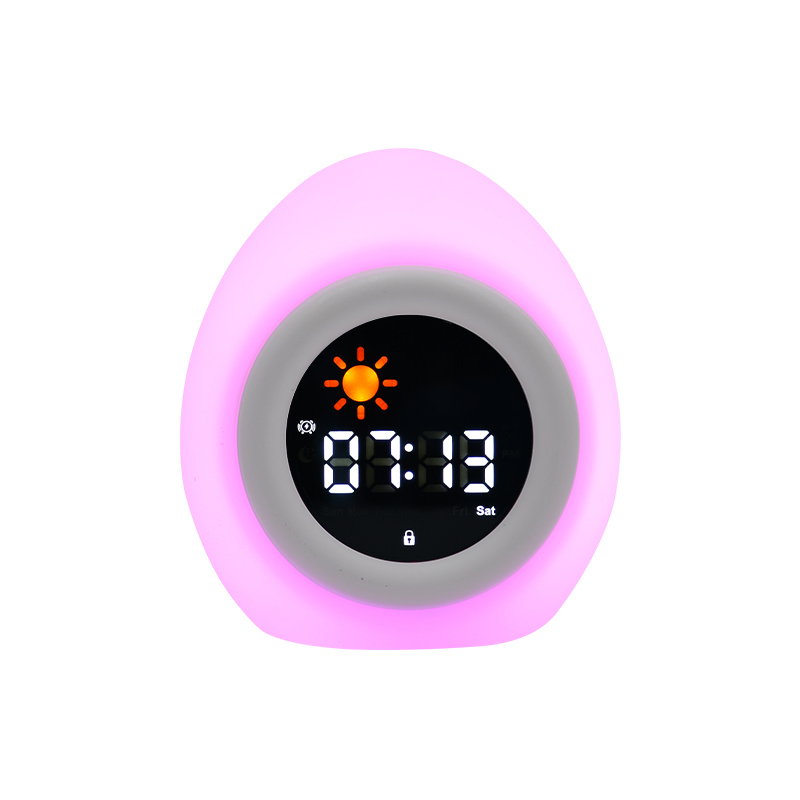 (11x10cm) 3in1 Silikon Wecker Kinder LED Nachtlicht mit Touch Funktion Schlaf Trainer Uhr mit Sonne / Mond - Ei
