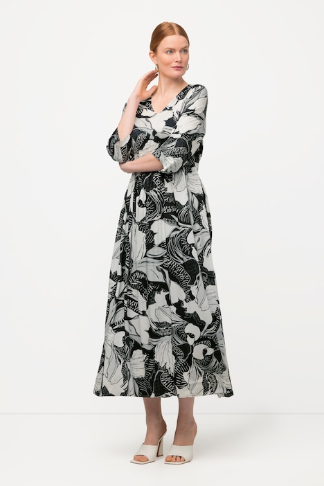 Kleid,  A-Linie, V-Ausschnitt, 3/4-Arm