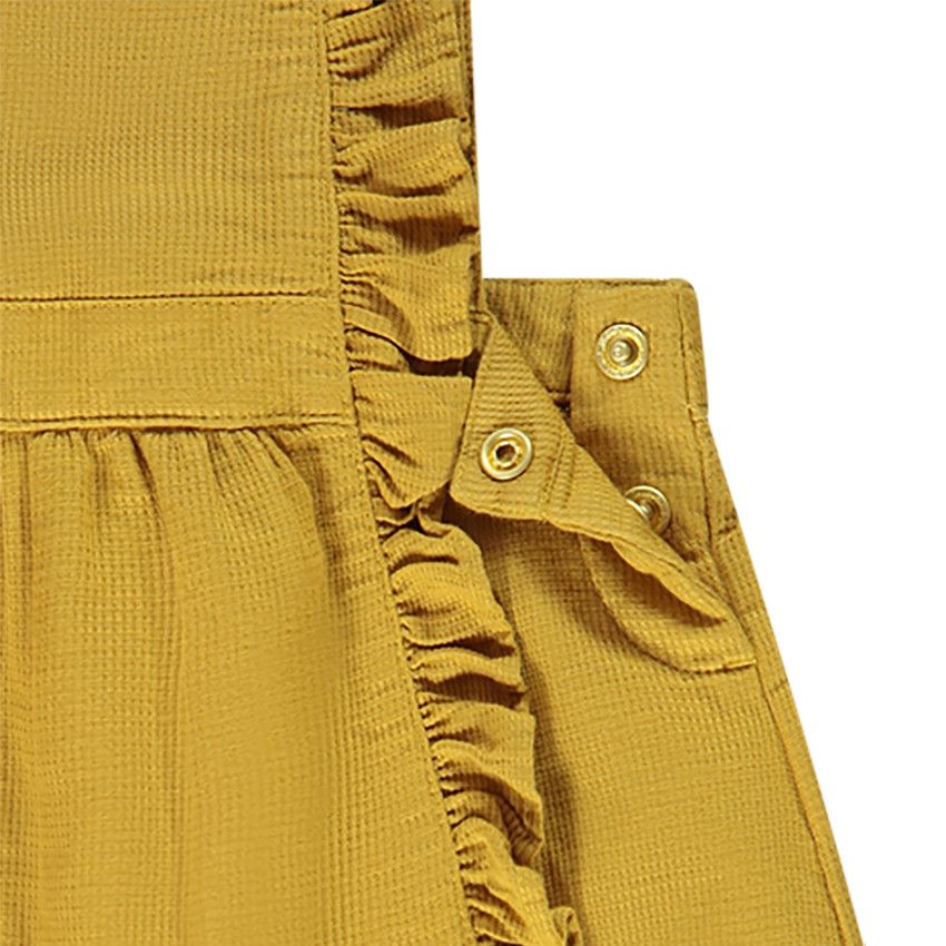 Salopette courte en coton armuré avec broderie pour bébé fille - Ecru