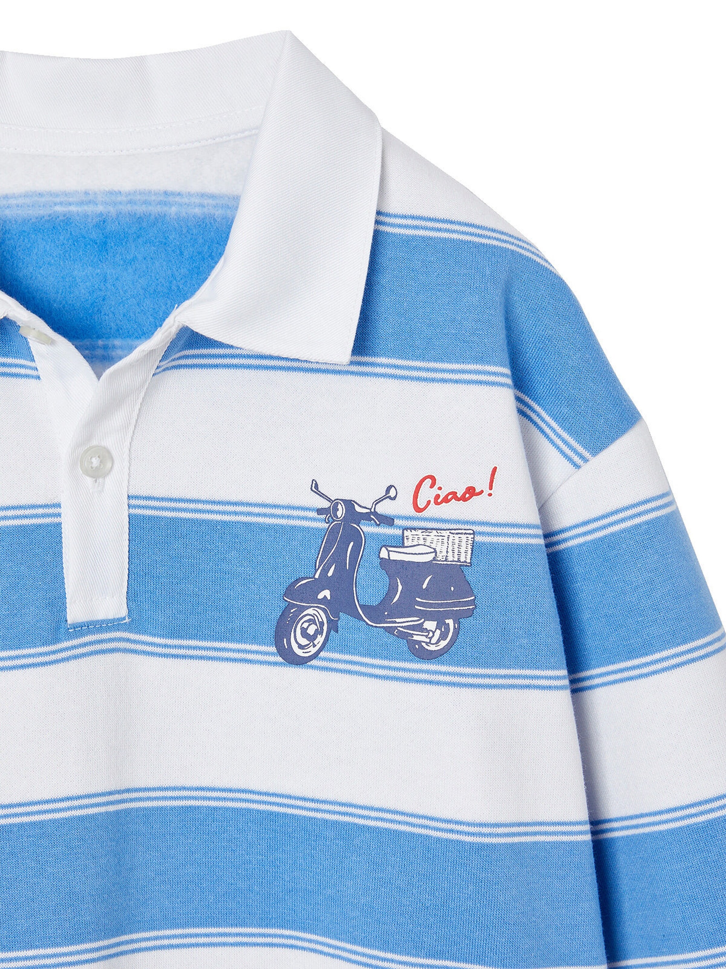 Vertbaudet Gestreiftes Jungen Sweatshirt mit Polokragen und Recycling-Polyester blau gestreift