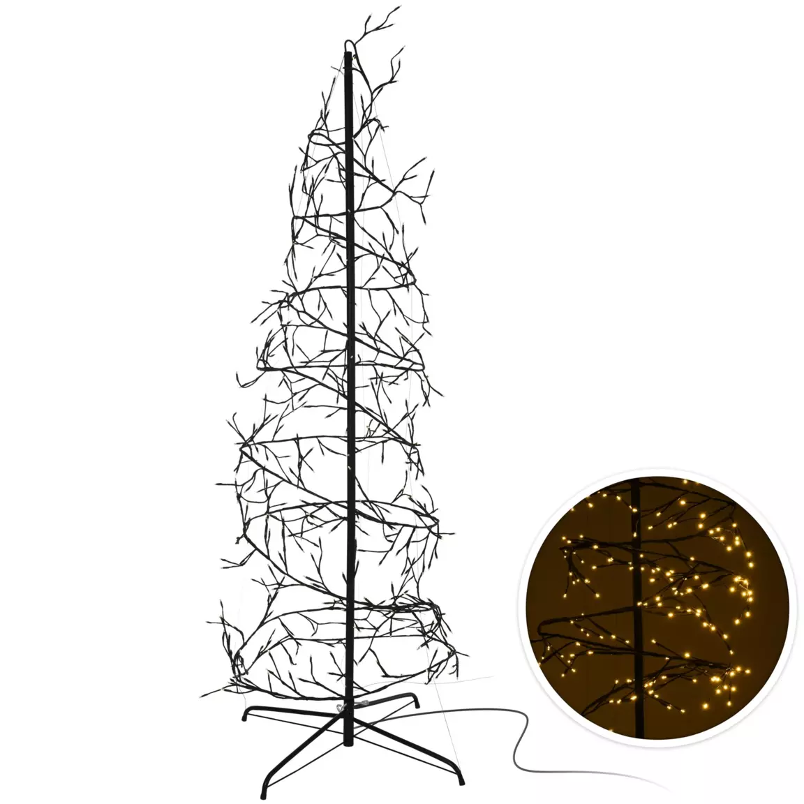Sapin hélice lumineux 360 LED (H150 cm) Spiralis Noir Blanc chaud