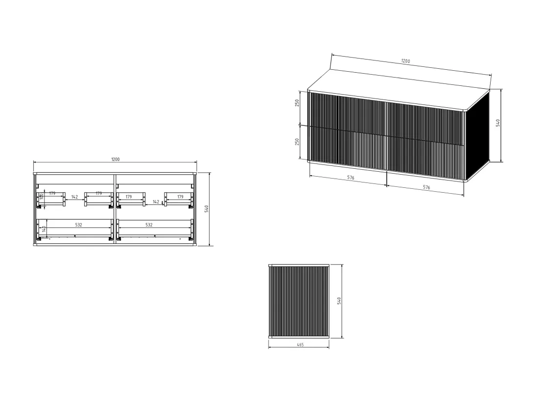 Meuble sous vasque suspendu strié liseré doré - Noir - 120 cm - KELIZA