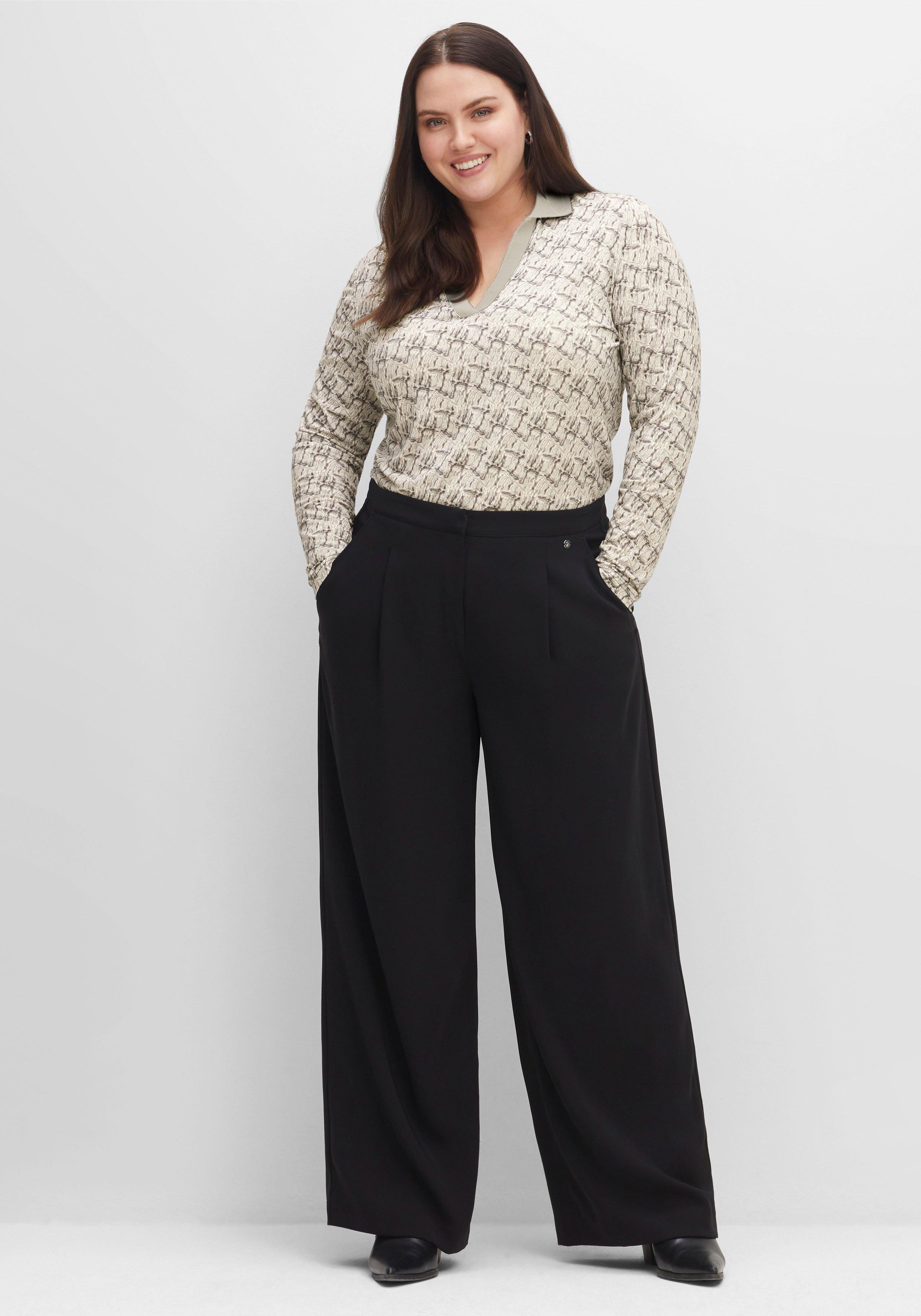Langarmshirt mit Polokragen und Alloverprint