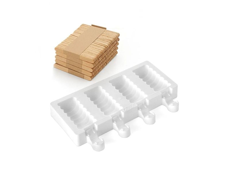 Silikomart Glaceform Silikonform für Eis – Mini Tango Weiss 1 Form - 4 Mulden samt Holzstäbchen und Rezept