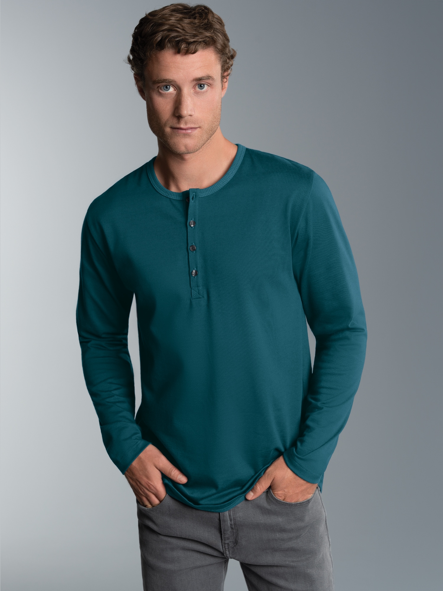Langarmshirt mit Knopfleiste Saphir
