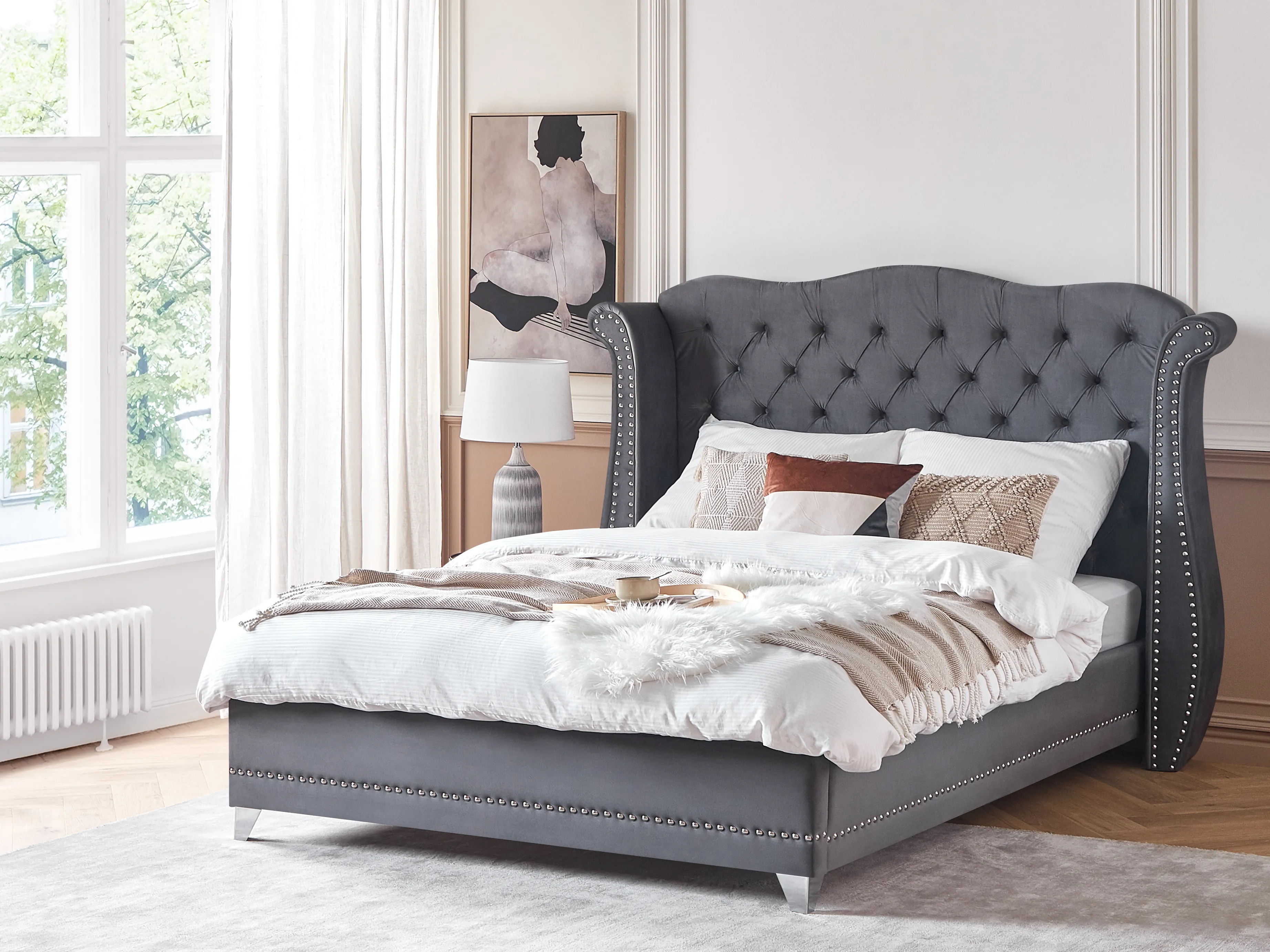 Bed Fluweel AYETTE 180 x 200 cm Grijs