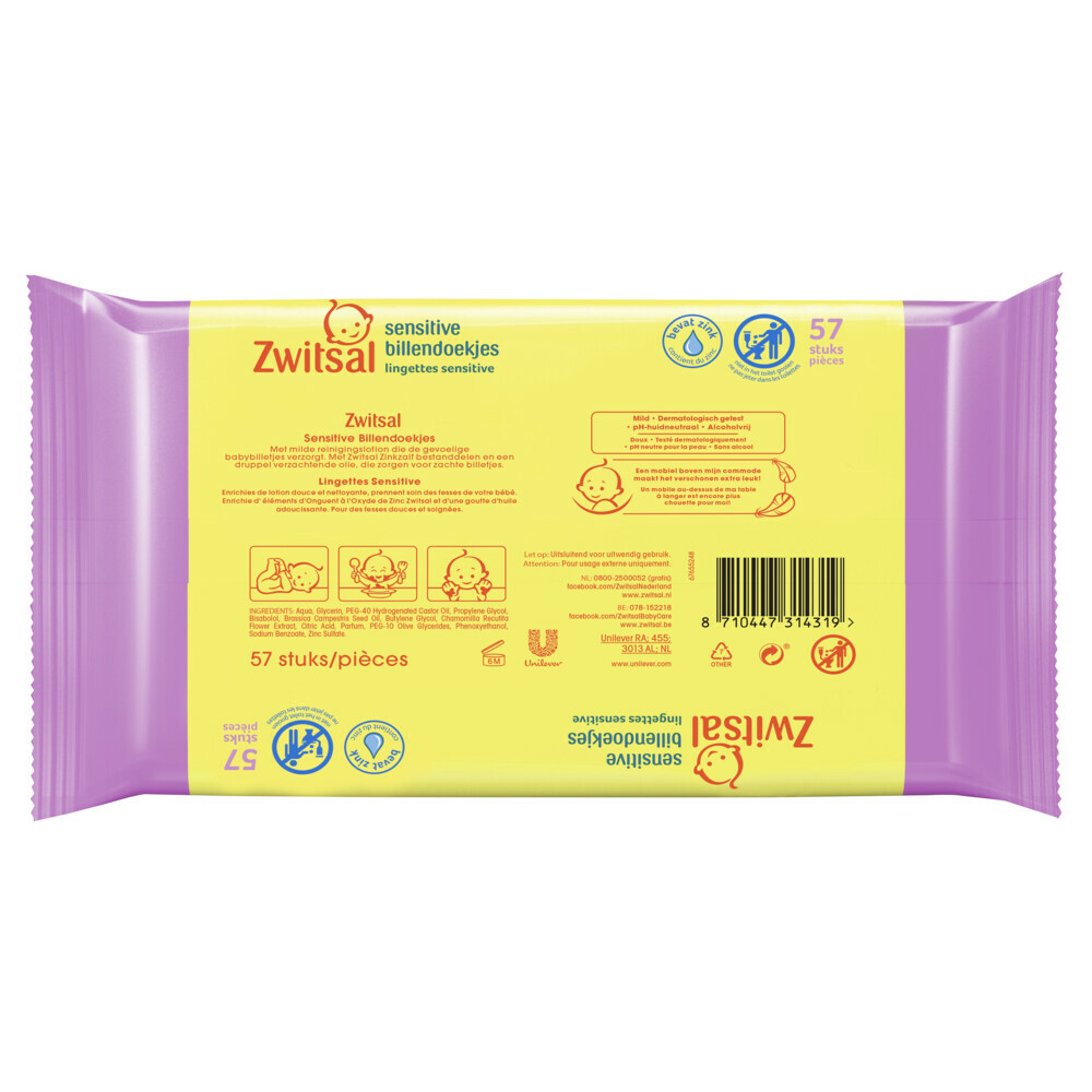 Zwitsal Billendoekjes Sensitive4x57 = 228 stuks