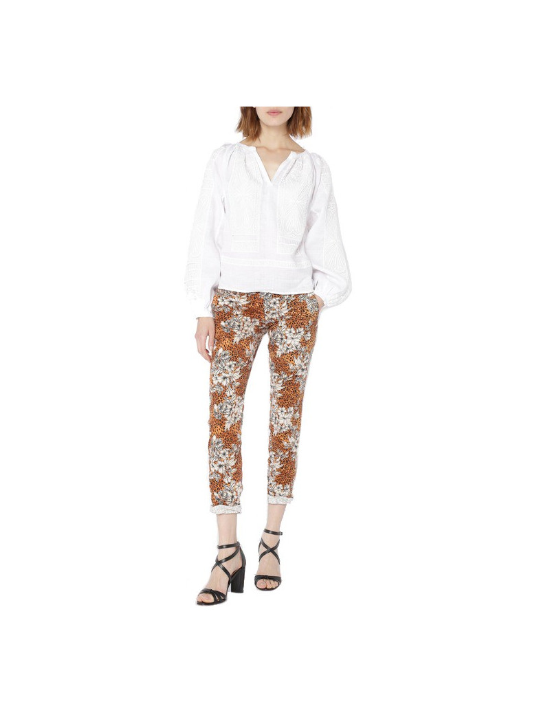 PLEASE PANTALON CHINO P07 IMPRIMÉ ANIMAL FLEUR