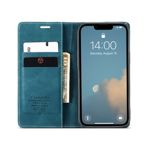 iPhone 16e Leder Tasche Flip Wallet Etui mit Kartenfächern - Blaugrün
