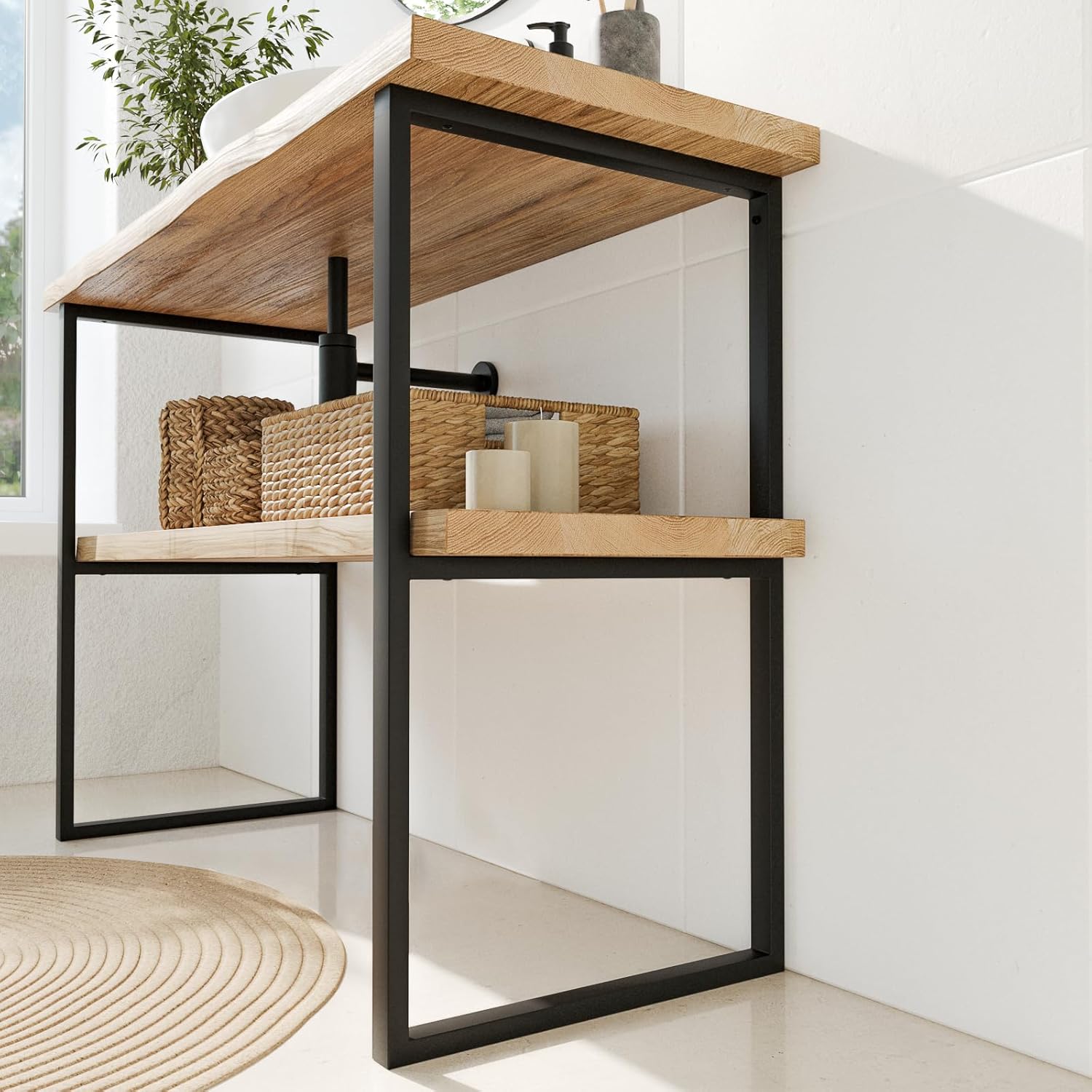 HEVVA |Gestell Doppel-Waschtisch -75 cm hoch| NECKAR | 25/30/40/45/50 cm | Waschtischunterschrank Füße, Waschtischbeine | (2X Waschtischbeine - Schwarz, 35 cm)