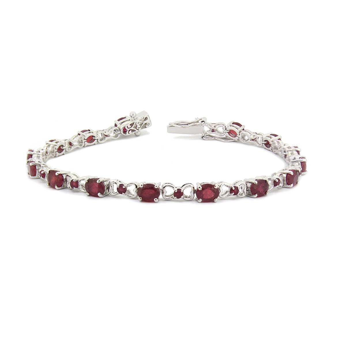 Bracelet Rubis Ovales & Ronds - Argent 925 Rhodié - Aden Bijoux