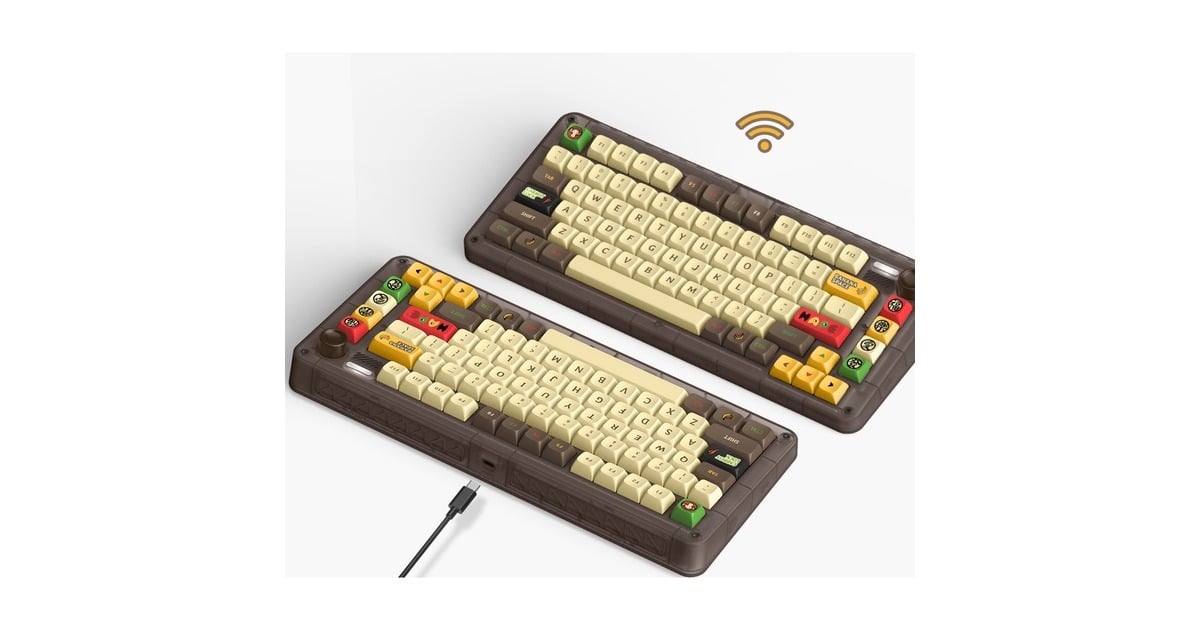 IqunixZX75 Happy Ape Wireless Mechanical Keyboard, gaming toetsenbord  (Bruin/geel, US lay-out, TTC Holy Panda, RGB leds, 75%, Hot-swappable, Double-shot PBT, 2.4GHz | Bluetooth 5.1 | USB-C)