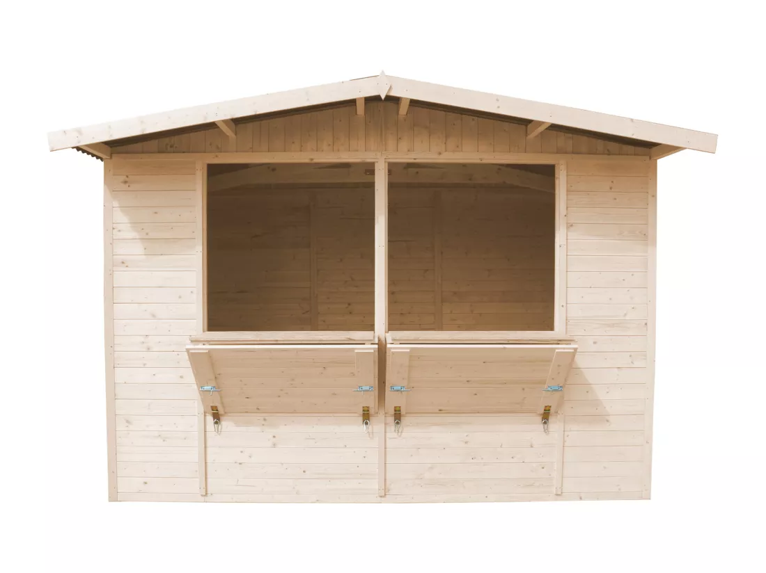 TIMBELA M150 Maison de jardin en bois, Étal de marché en bois H232x336x263 cm/6m2