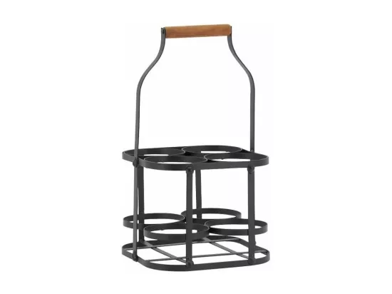 Panier bouteilles en métal et bois 4 bouteilles