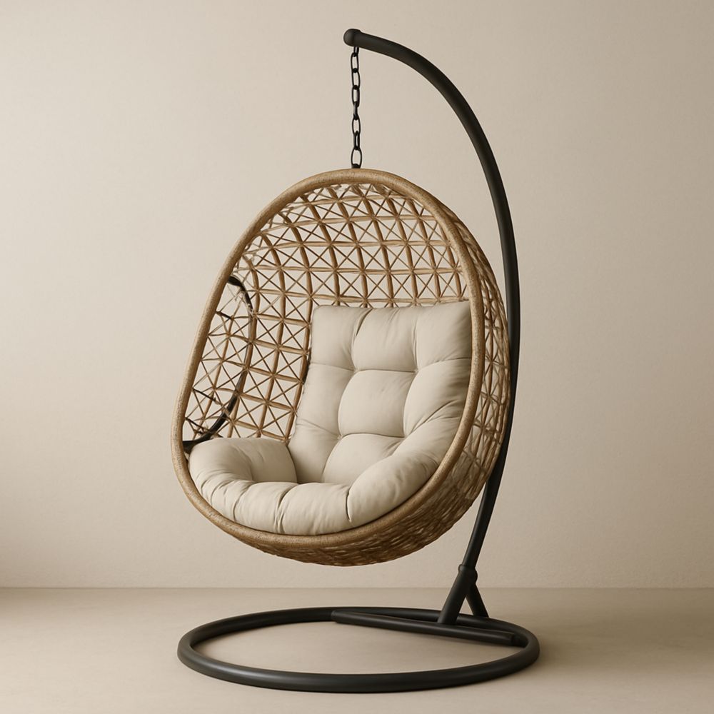 Hängesessel rund Kohlenstoffstahl Rattan Schwarz/Beige