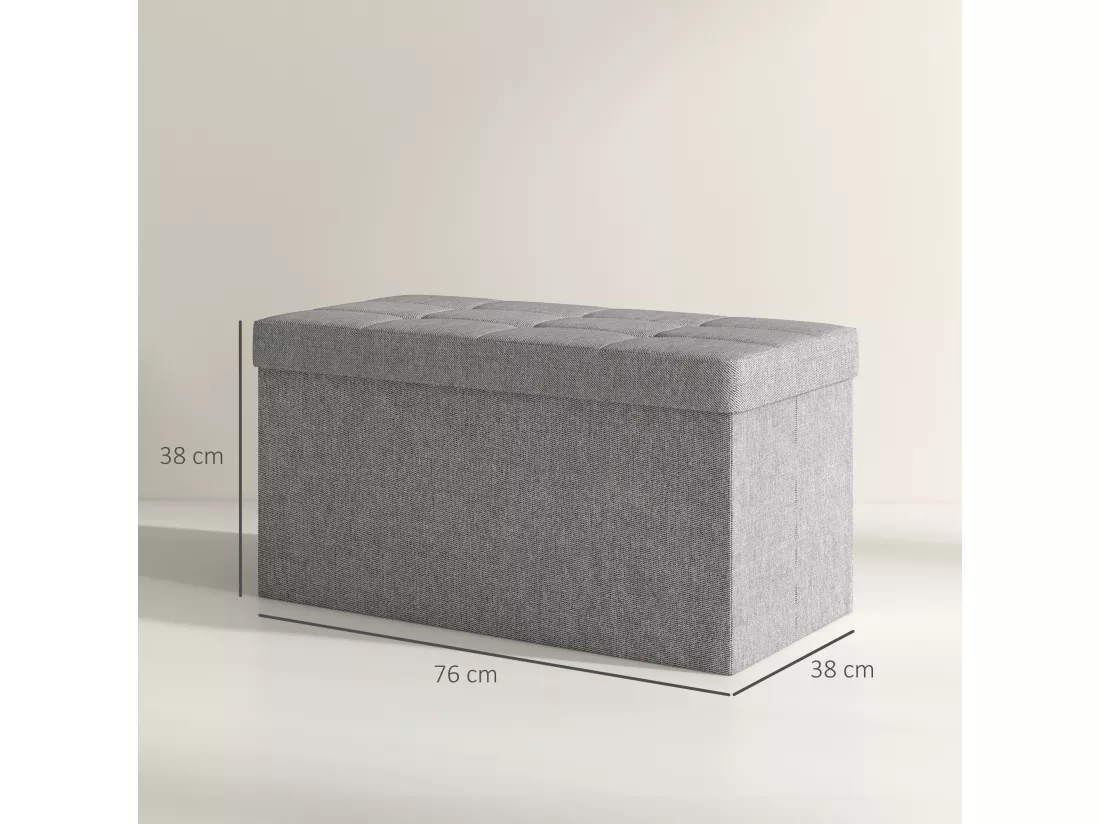Banc coffre style Chesterfield effet capitonné dim.76L x 38l x 38H cm tissu gris chiné