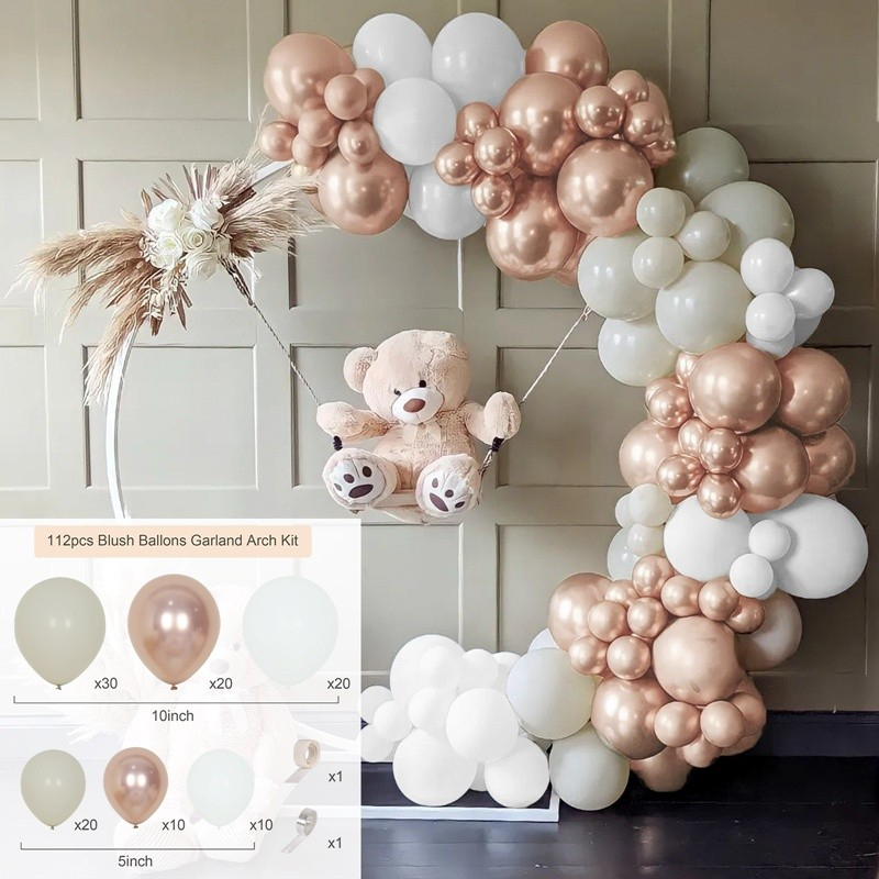 (112-tlg. Set) Party Deko Ballons Latex Luftballons - Weiss / Beige / Roségold