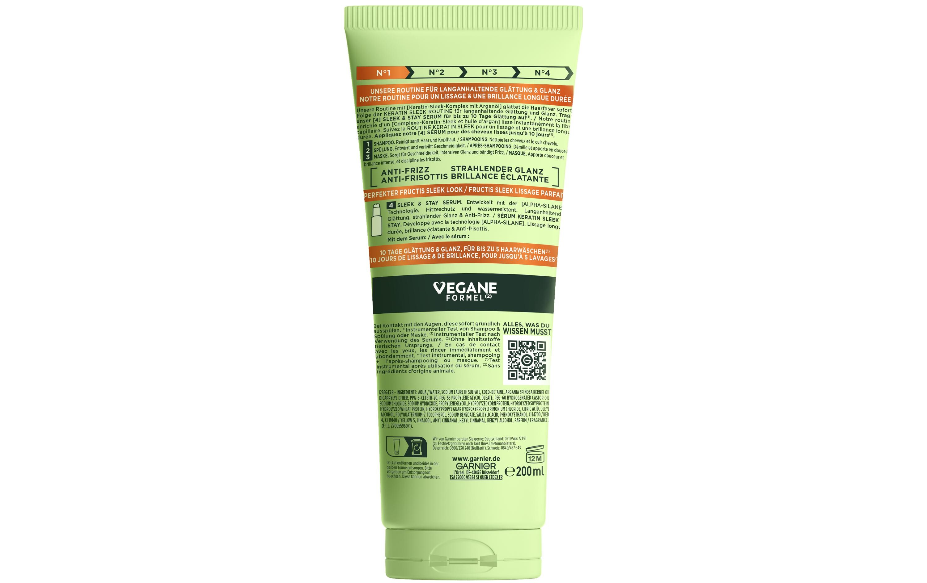 Shampoo Keratin Sleek 200 mlShampoo für trockenes, zu Frizz neigendes Haar, glättet die Haarfaser und sorgt für Glanz und Geschmeidigkeit