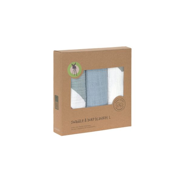 Lässig Swaddle & Burp Blanket L Rainbow Powder Blue 85 x 85 cm