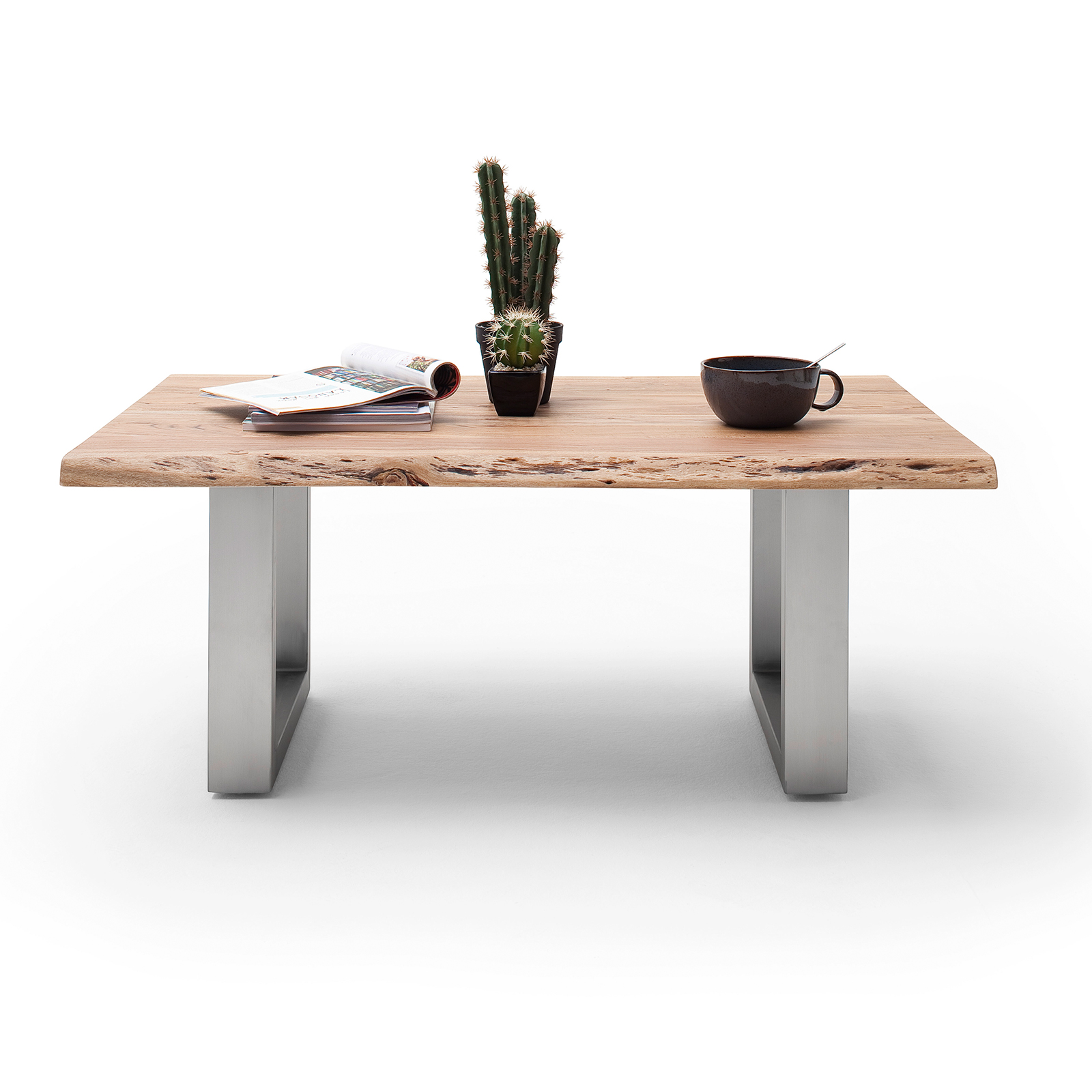 Couchtisch CARTAGENA - Akazie natur-Edelstahl - U-Gestell - 110x70 cm